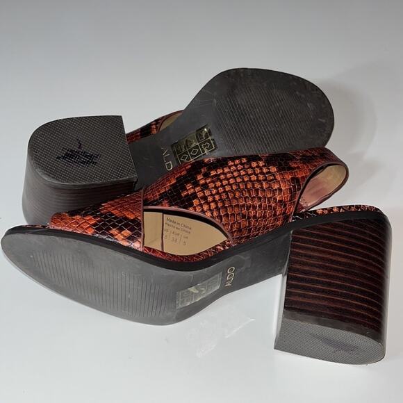 Aldo Sandals Women's 7.5 Cadrielia Block Heel Cross Strap Leather Snake Print - Picture 12 of 16